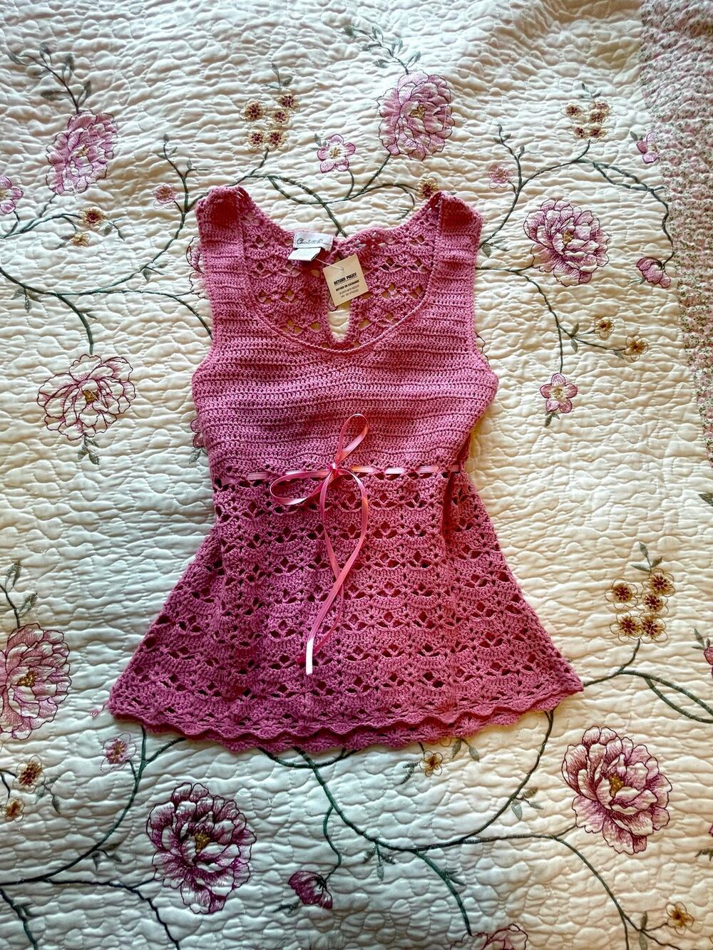 nwt vintage charlotte russe pink crochet top with ribbon tie